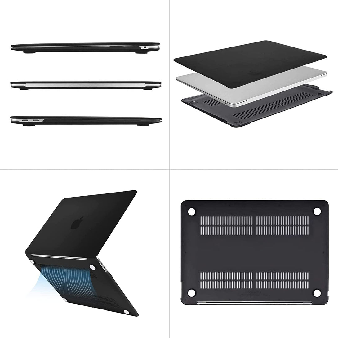 MOSISO Compatible with Macbook Air 13 Inch Case 2022, 2021-2018 Release A2337 M1 A2179 A1932, Plastic Hard Shell&Keyboard Cover&Screen Film&Storage Bag for Macbook Air 13.3 Inch Case, Black