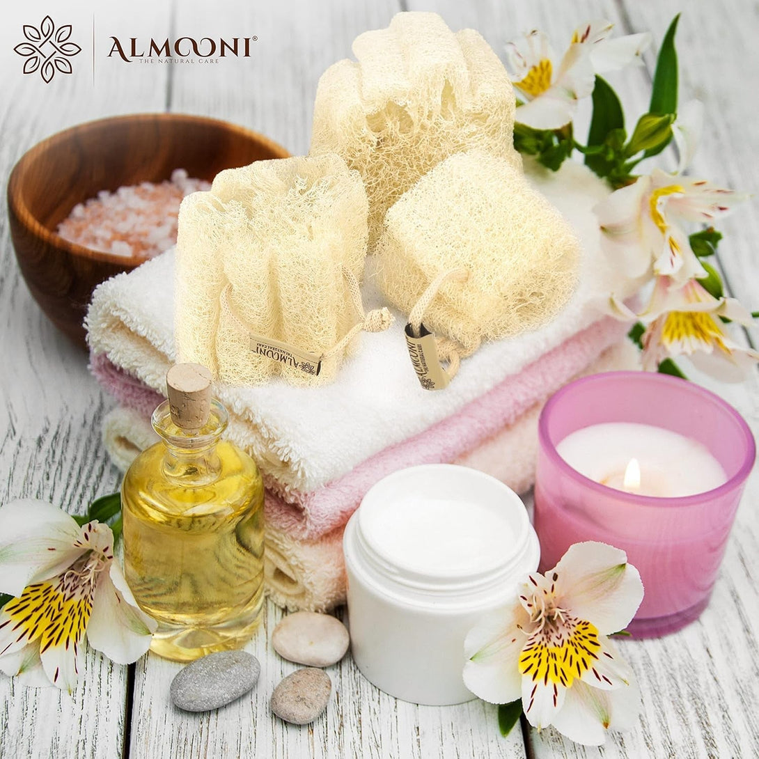 Almooni Mini Natural Loofah Sponge - Real Egyptian Shower Exfoliating Loofah - Small Loofah Scrubber for the Perfect Grip - 3 Count(1 Pack)