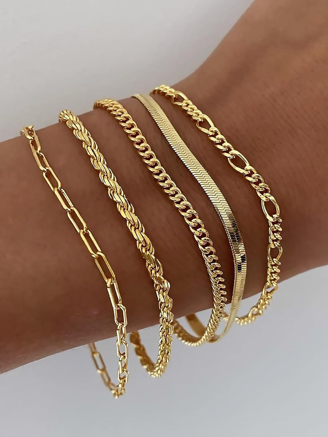 DEARMAY Gold Bracelets for Women Waterproof, 14K Real Gold Jewelry Sets for Women Trendy Thin Dainty Stackable Cuban Link Paperclip Chain Bracelet Pack Fashion Accessories Gifts for Womens