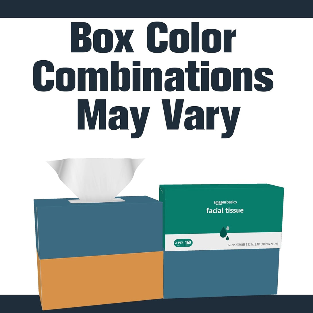 Amazon Basics Facial Tissue, 2-Ply, 160 Tissues per Box, 4 Boxes (640 Total) (Previously Solimo)