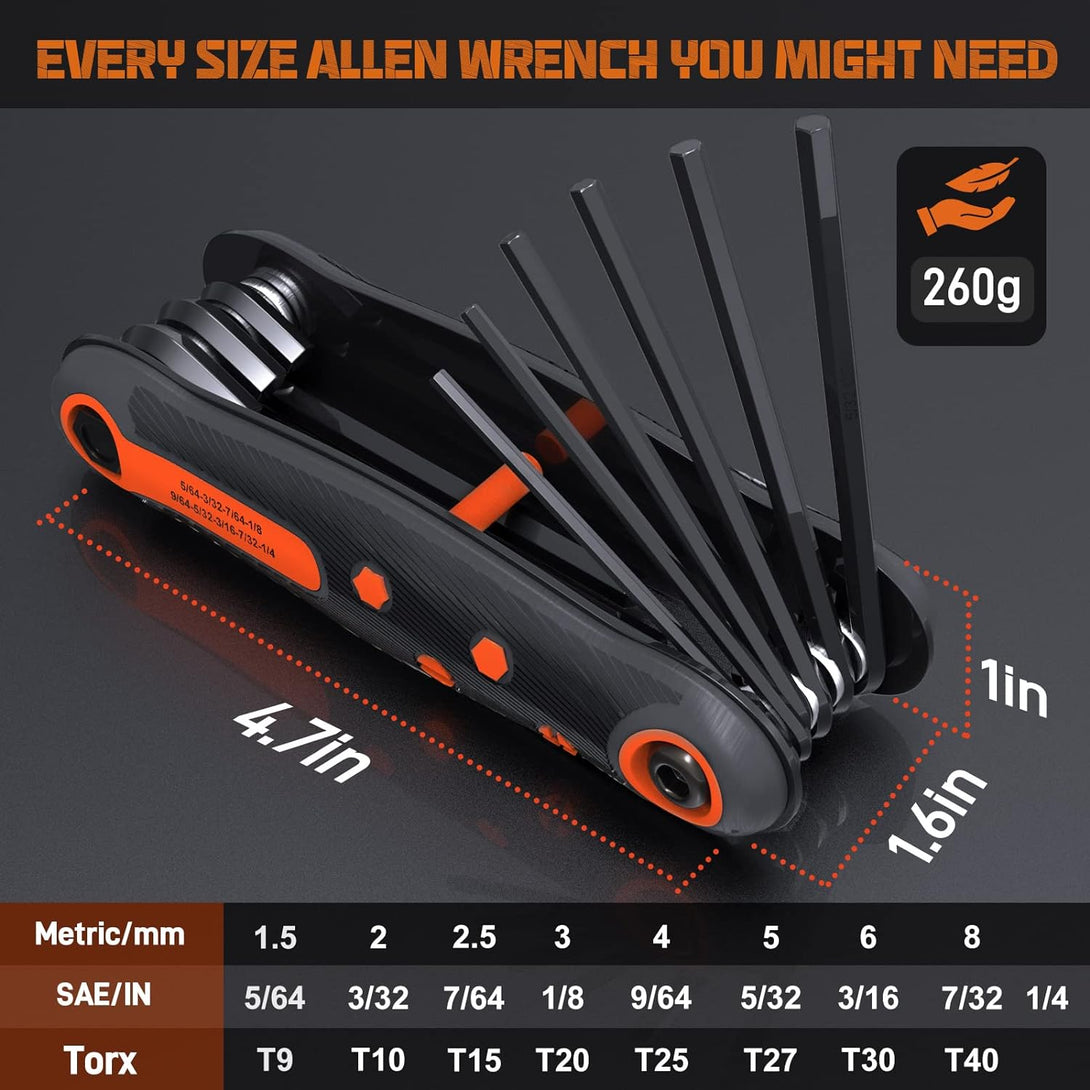 DISEN 25 Pieces Folding Allen Key Set, 3-Pack SAE & Metric Hex Key Set Torx Star Key Set, Portable with Keyhook, Heat Treated Chrome Vanadium Steel Allen Wrenches Set