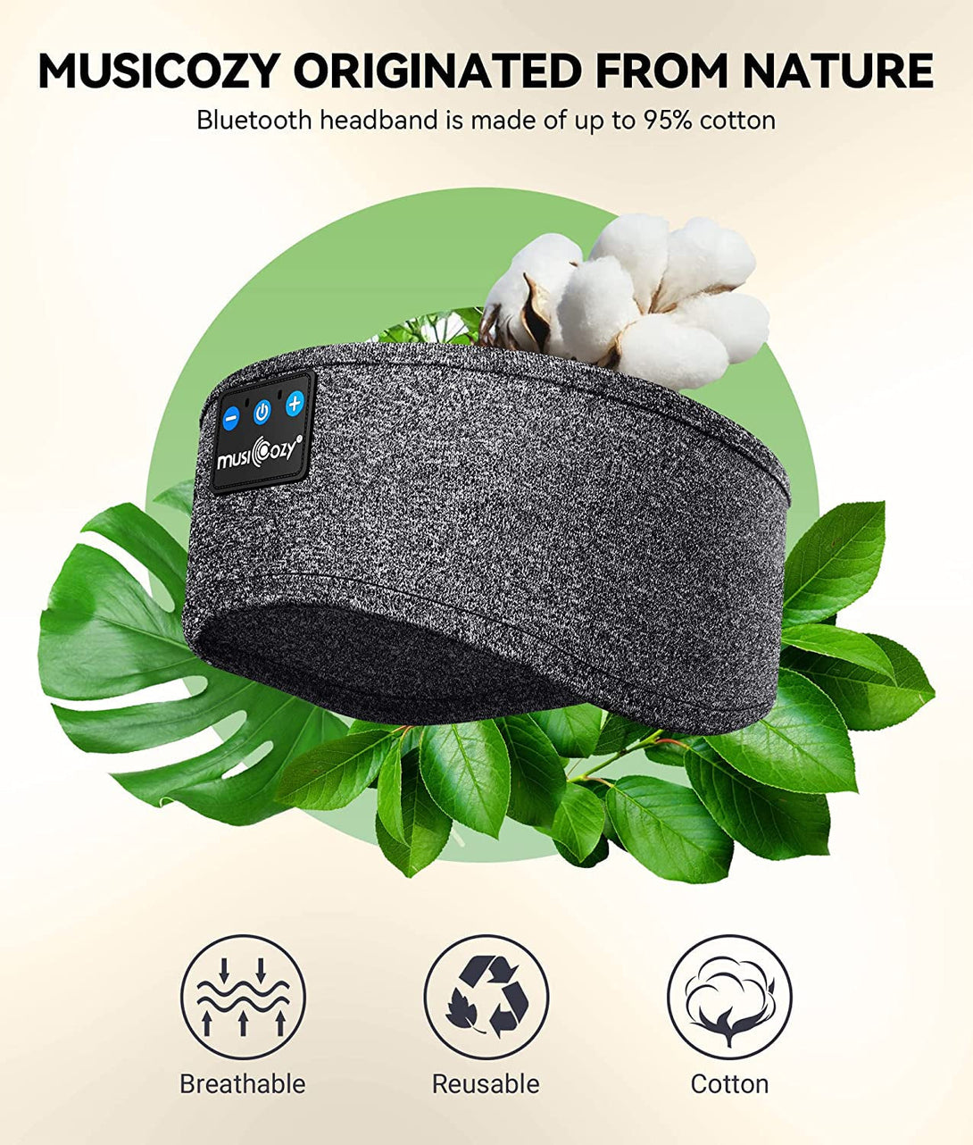MUSICOZY Sleep Headphones Bluetooth 5.4 Headband, Sports Wireless Earphones Sweat Resistant Earbuds Sleeping Headphone with Ultra-Thin HD Stereo Speaker for Workout Running Cool Gadgets Unique Gifts