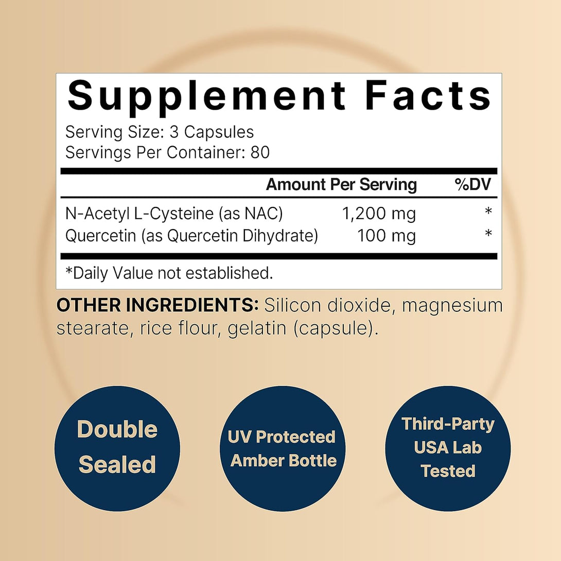 NAC Supplement 1200Mg per Serving | 240 Capsules, N-Acetyl Cysteine with Quercetin | Double Strength - Support for Immune, Liver, & Lung Health