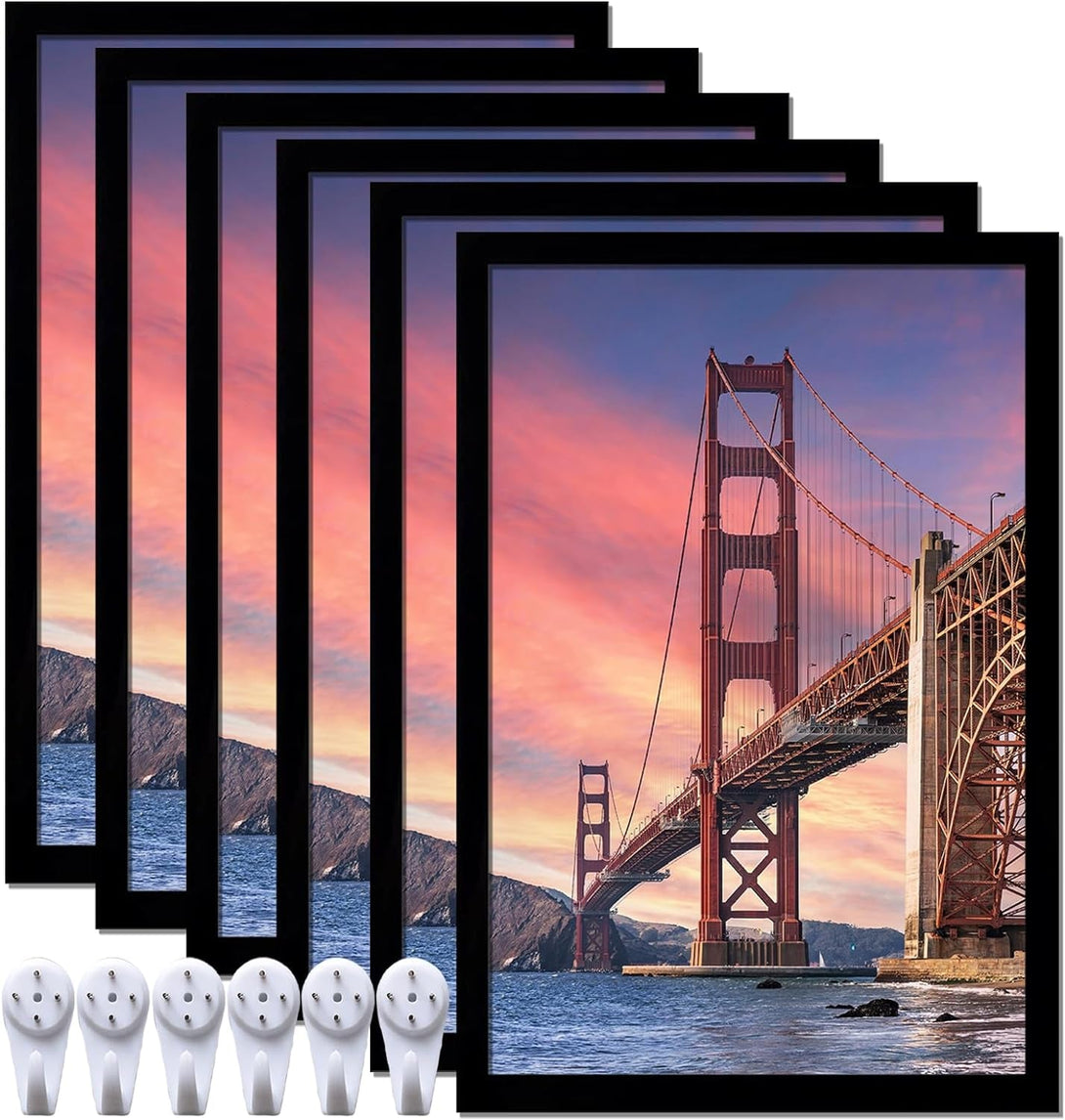 6 Sets 8X12 Picture Frame, Frames for 8 X 12 Canvas Collage Photo Poster Certificate Wall Gallery, High Transparent Horizontal Vertical Black 8 by 12 Inches