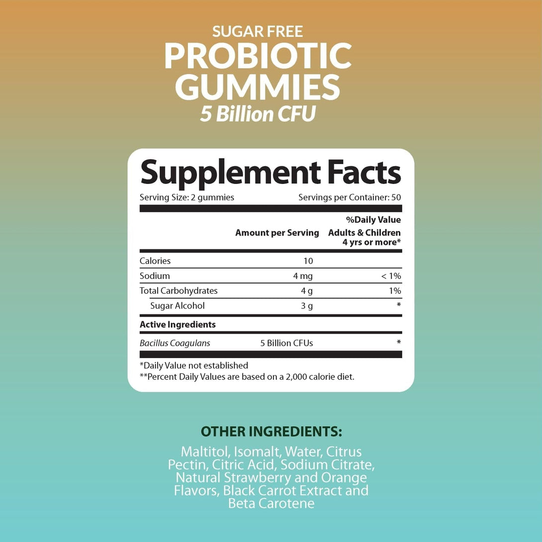 Nutrizing Sugar Free Probiotic Gummies for Women & Men - Fruit Flavored Chewable Probiotic Gummy - Probiotics for Digestive Health - Immune Support & Gut Health Supplement - 100 Count, 5 Bn CFU