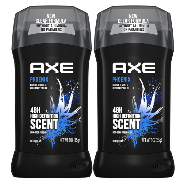 AXE Dual Action Deodorant Stick for Long Lasting Odor Protection, Phoenix Crushed Mint & Rosemary Men'S Deo, Aluminum Free 3Oz Twin Pack