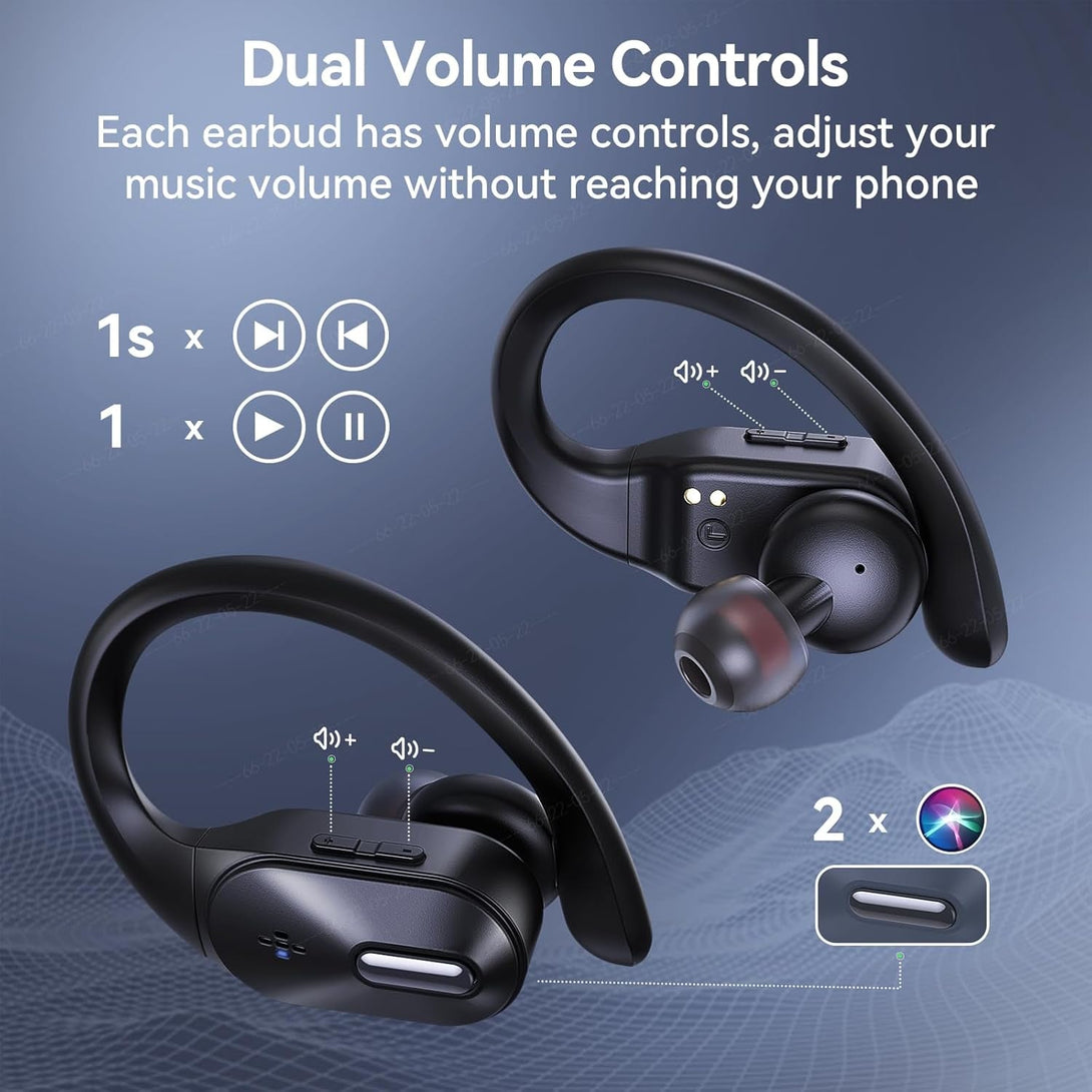 Bluetooth Headphones Wireless Earbuds Bass Stereo Sound with Wireless Charging Case 48H Playback Earphones LED Display with Built in Mic and over Earhooks Waterproof Headset for Running