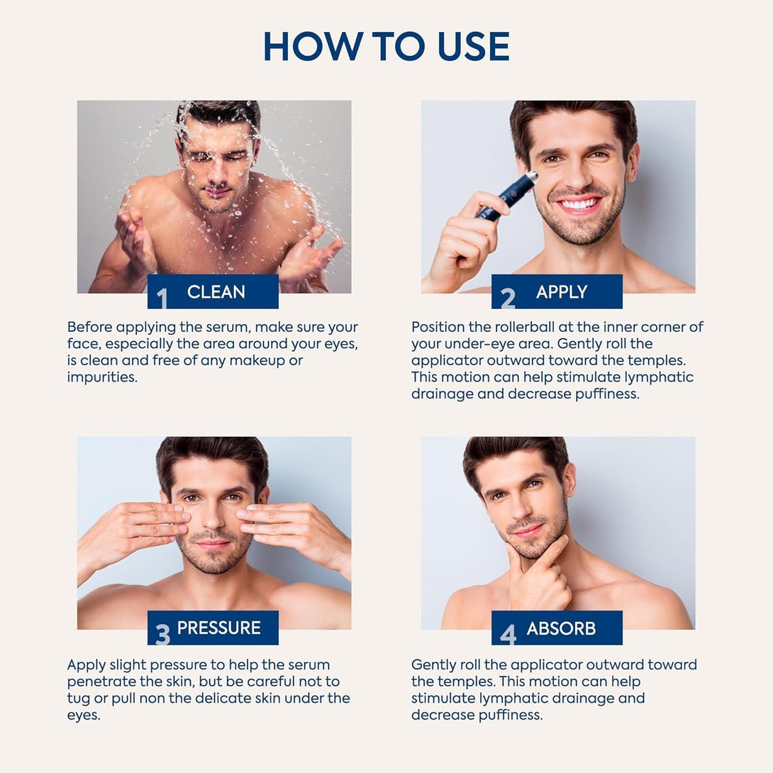 Caffeine Eye Cream for Men: under Eye Roller for Bags and Puffy Eyes Treatment - Men'S Cooling Stick and Depuffer for Dark Circles and Puffiness