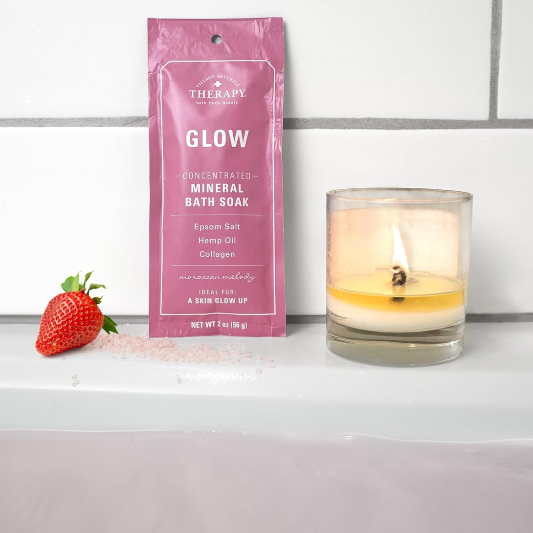Village Naturals Therapy Glow Concentrated Mineral Bath Soak, Moroccan Melody Scent, 2 Oz, Pack of 12