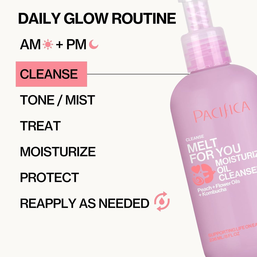 Pacifica Melt for You Facial Cleansing Oil – Hydrating Daily Face Wash & Makeup Remover Oil Cleanser for All Skin Types, Gentle Non-Comedogenic, Vegan, Clean Beauty, Dermatologist Tested 8 Fl Oz