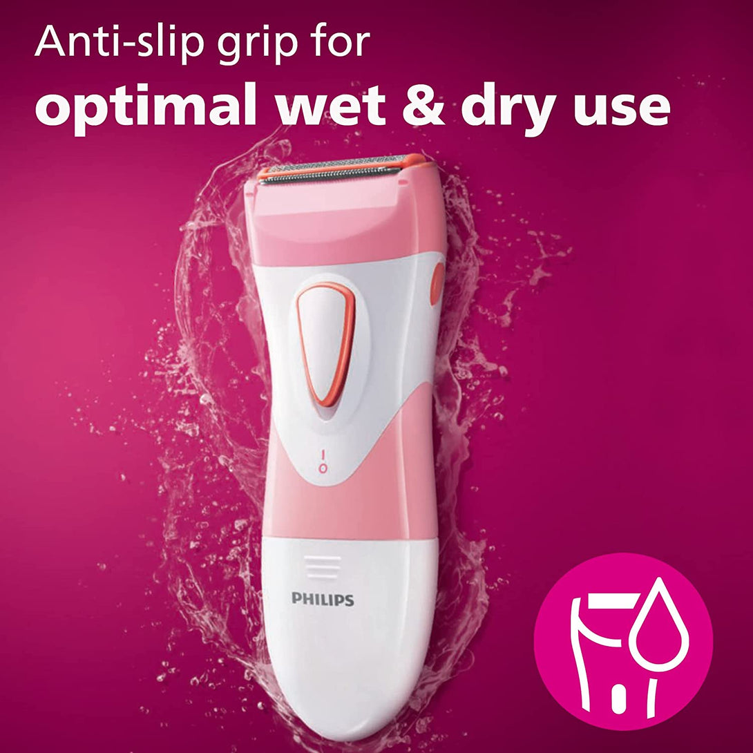 Philips Beauty Satinshave Essential Women'S Wet & Dry Electric Shaver for Legs, Cordless, Pink and White, HP6306/50