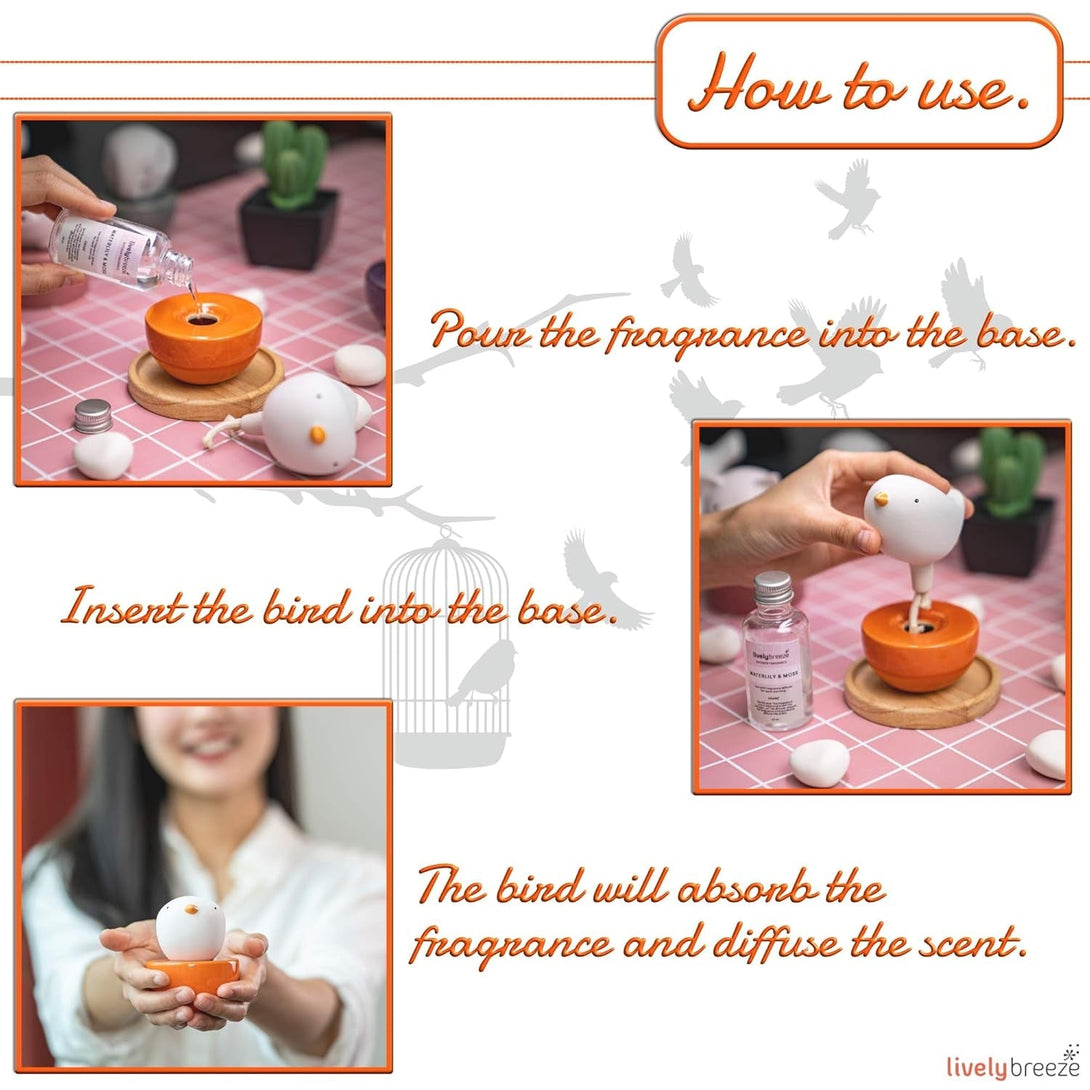 Baby Bird, Non-Electric Ceramic Diffusers for Essential Oils and Aromatherapy Fragrance, White Ceramic Diffusers in Car or Desk Office Decor and Small Bathroom at Home, Orange Vase