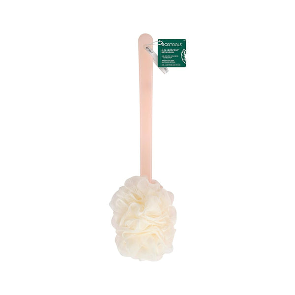 Ecotools 2-In-1 Ecopouf Bath Brush, Loofah Brush for Bath & Shower, with Long Handle & Recycled Netting for Cleansing & Exfoliating, Back Brush for Men & Women, Eco-Friendly & Cruelty-Free, 1 Count