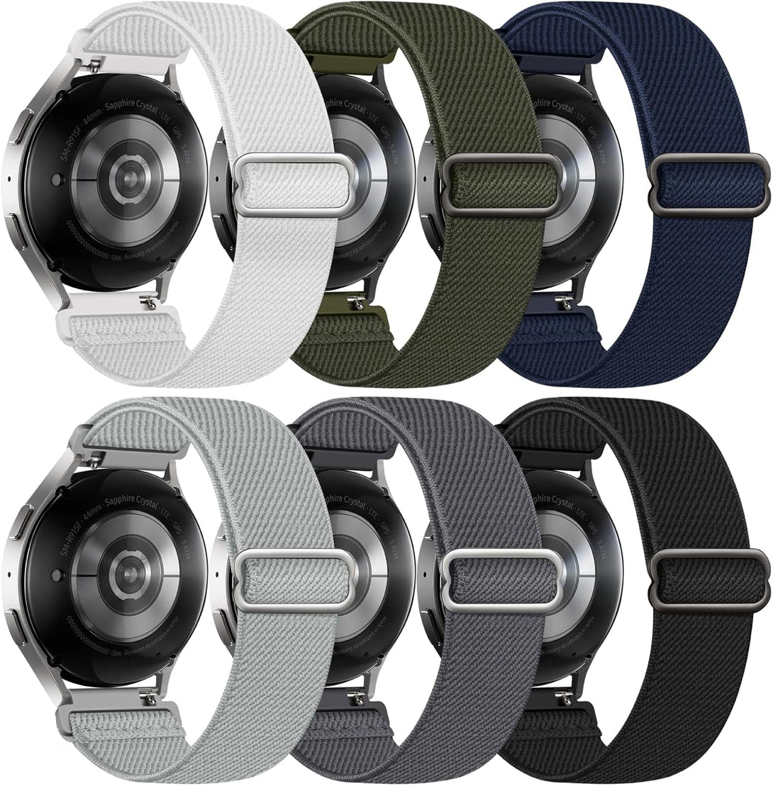 6 Pack Stretchy Bands Compatible with Samsung Galaxy Watch 7 6 5 4 40Mm 44Mm/Galaxy Watch 6 4 Classic 42Mm 46Mm 43Mm 47Mm/Galaxy 5 Pro 45Mm/Active 2, 20Mm Elastic Nylon Sport Strap for Men Women