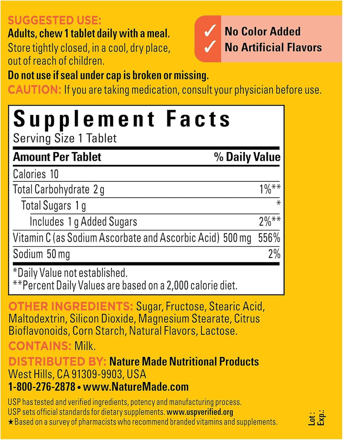 Nature Made Chewable Vitamin C 500 Mg, Dietary Supplement for Immune Support, 150 Tablets, 150 Day Supply