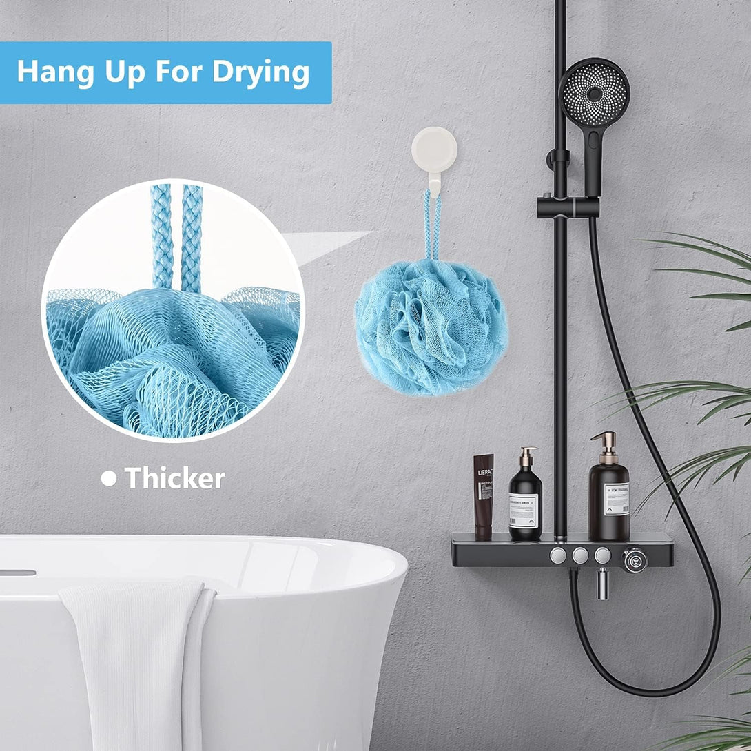 VANZAVANZU Bath Loofah Large 80G Shower Sponge Body Scrubber Mesh Pouf for Men and Women, Set of 4 (Turquoise + Pink)