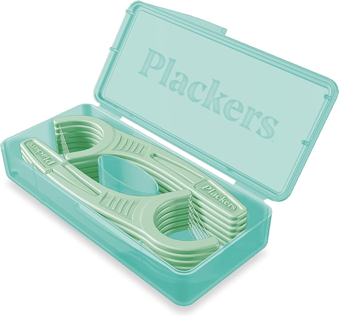 Plackers Micro Mint Dental Floss Picks with Travel Case, 12 Count (Color May Vary)