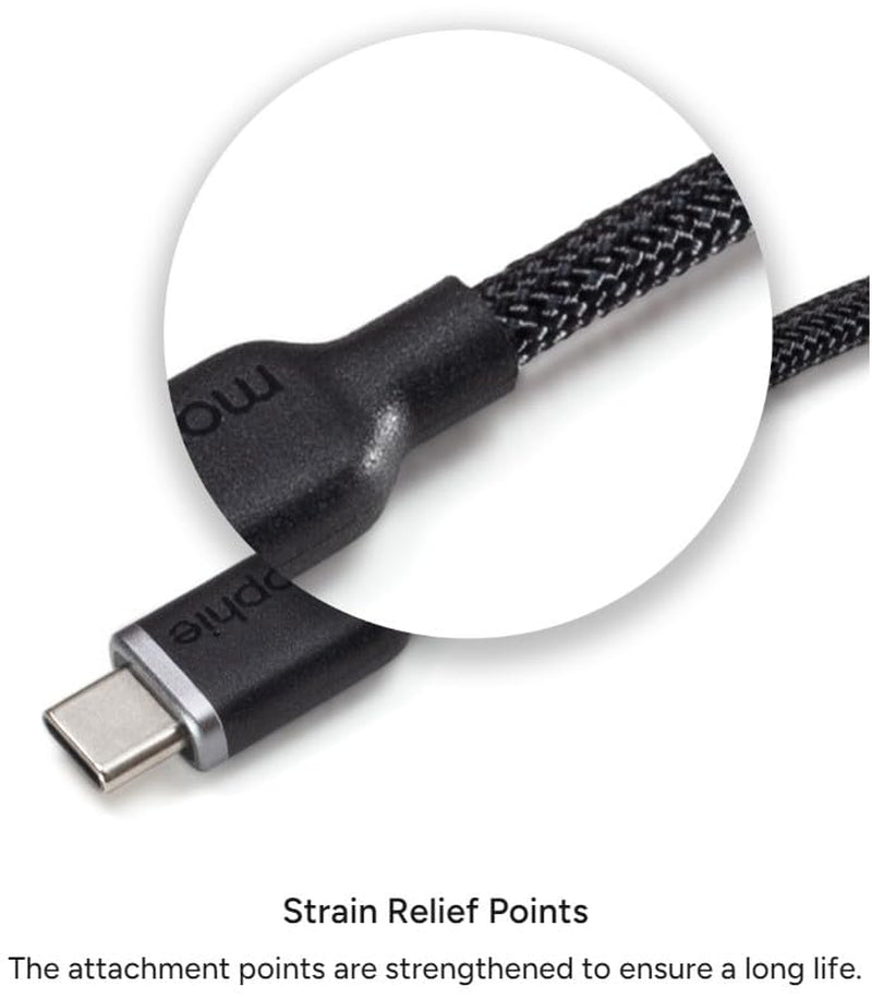Mophie Charge Stream USB-A to USB-C 1M/3Ft Silicone Cable - Braided Enduraflex Design, 15W Fast Charge Compatible, & Ultra-Durable Build