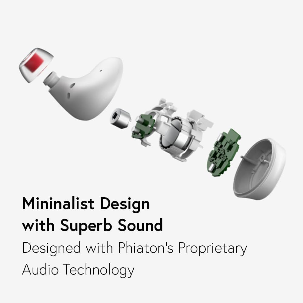 Phiaton Bonobuds Lite True Wireless Earbuds with Clear Voice by Intelligo and Ambient Mode | Bluetooth Earphones with 11 Hour Playtime, Floral White