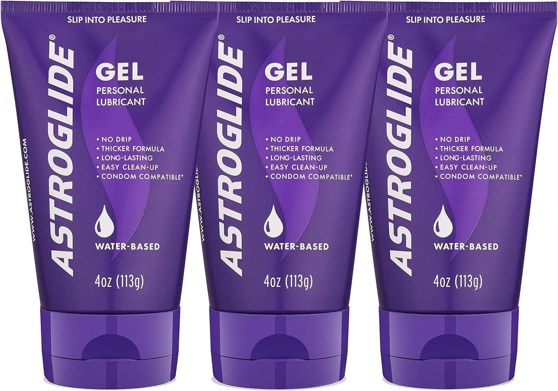 Astroglide Water Based Lube (4Oz), Gel Personal Lubricant, Stays Put with No Drip, Sex Lube for Long-Lasting Pleasure for Men, Women and Couples (Pack of 3)