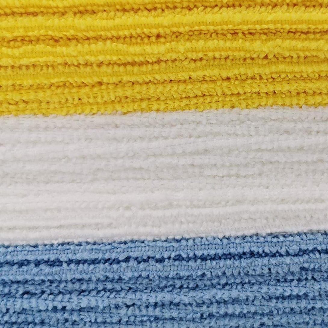 Amazon Basics Microfiber Cleaning Cloths, Ultra Absorbent, Lint Free, Streak Free, Non-Abrasive, Reusable and Washable, 16" X 12", Blue/White/Yellow, Pack of 24