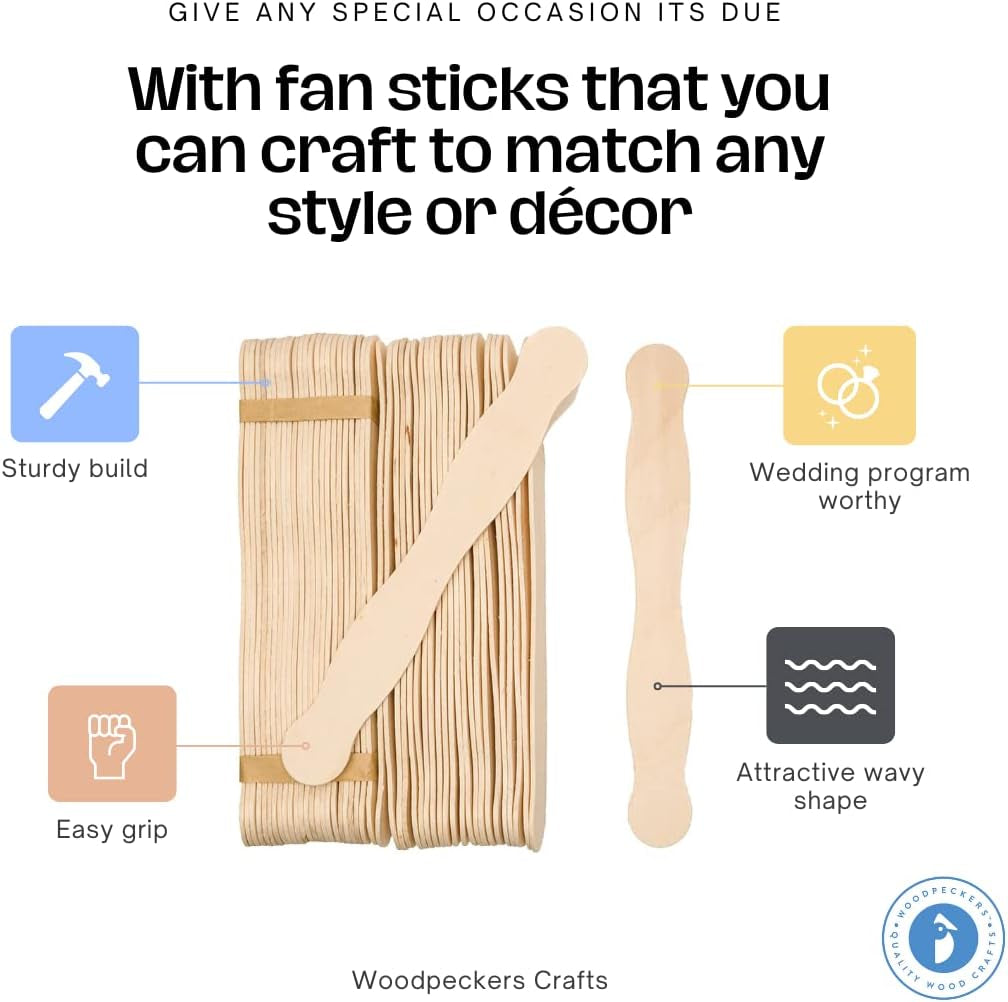 Wooden 8" Fan Handles, Wedding Programs, or Paint Mixing, Pack 300, Jumbo Craft Popsicle Sticks for Auction Bid Paddles, Wooden Wavy Flat Stems for Any DIY Crafting Supplies Kit, by Woodpeckers