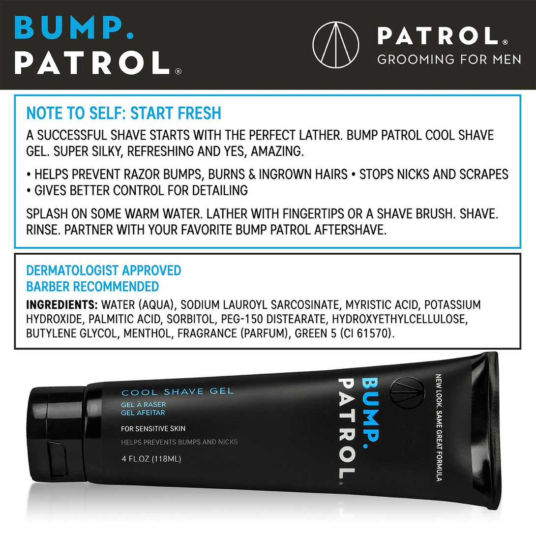 Bump Patrol Cool Shave Gel - Sensitive Clear Shaving Gel with Menthol Prevents Razor Burn, Bumps, Ingrown Hair - 4 Ounces