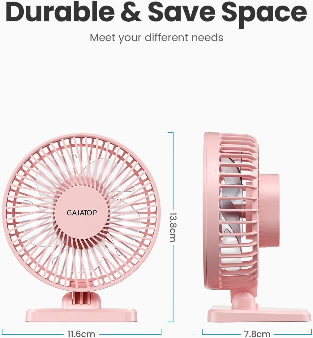 Gaiatop USB Desk Fan, Small but Powerful, Personal Portable Quiet 3 Speeds, Adjustable Mini Table Desktop Fan for Cooling Home Office Car Summer Travel Gifts Pink