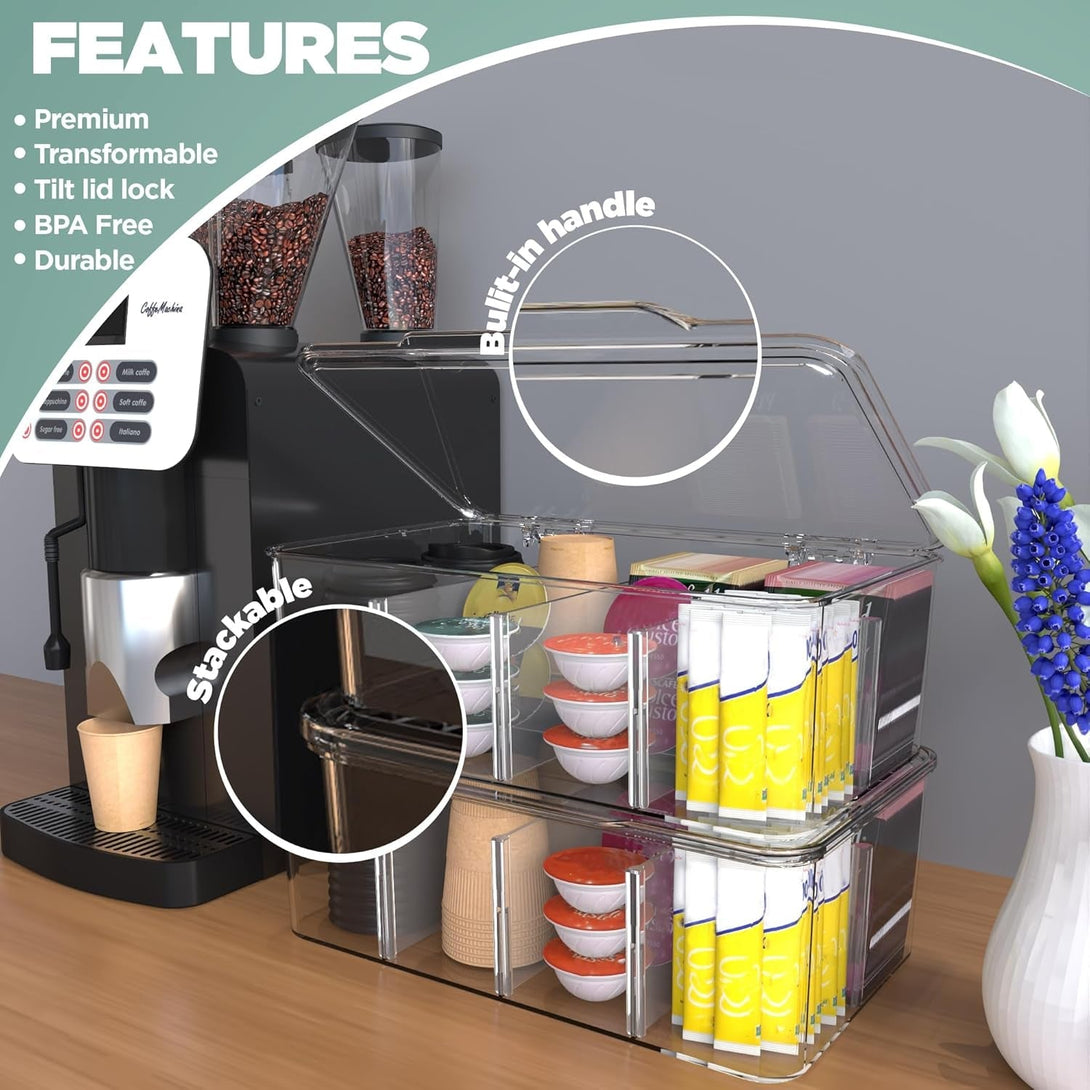 Utopia Home 2 Pack Tea Bag Organizer - Stackable Tea Bag Storage Organizer with Lid - Tea Bag Holder for Kitchen Organizers and Storage, Multi-Functional Kitchen Organizer, Home Organizer (Clear)