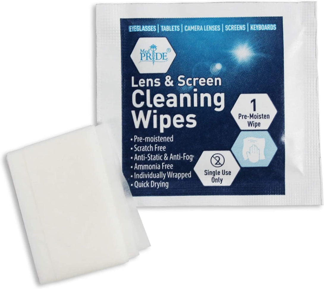 MED PRIDE Premoistened Lens Wipes | Anti-Static, Anti-Fog, Quick-Dry & Scratch-Free| 100 Cleaning Cloths for LED Touch Screen, Iphones, Ipads, Computer Monitors, Eyeglasses, Camera Lenses, Laptop