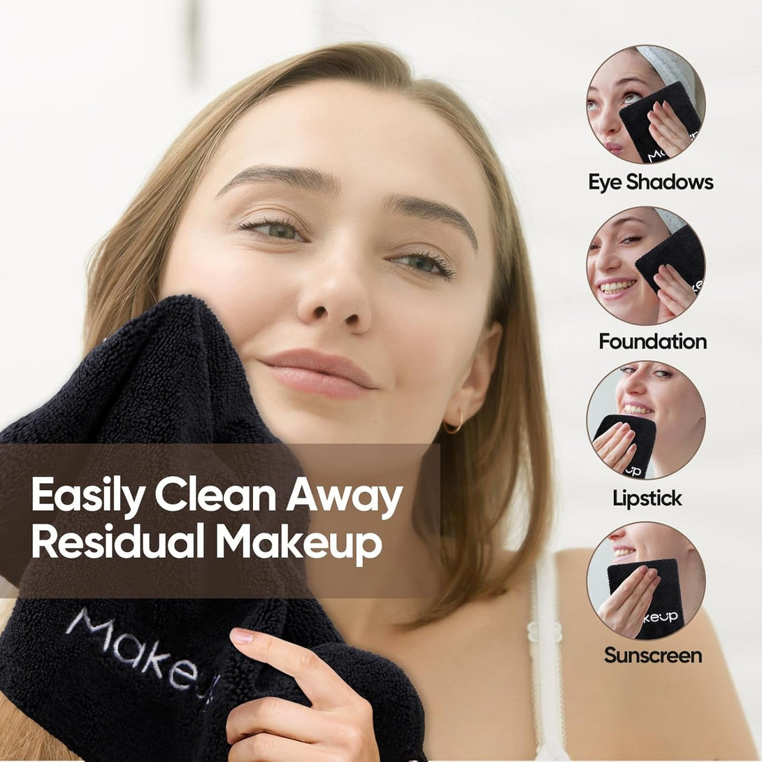 HOMEXCEL Makeup Remover Cloth 6 Pack,Premium Washable Soft 13X13 Inch Facial Cleansing Makeup Towels,Quick Dry Microfiber Face Towels Washcloths for All Skin Types,Black