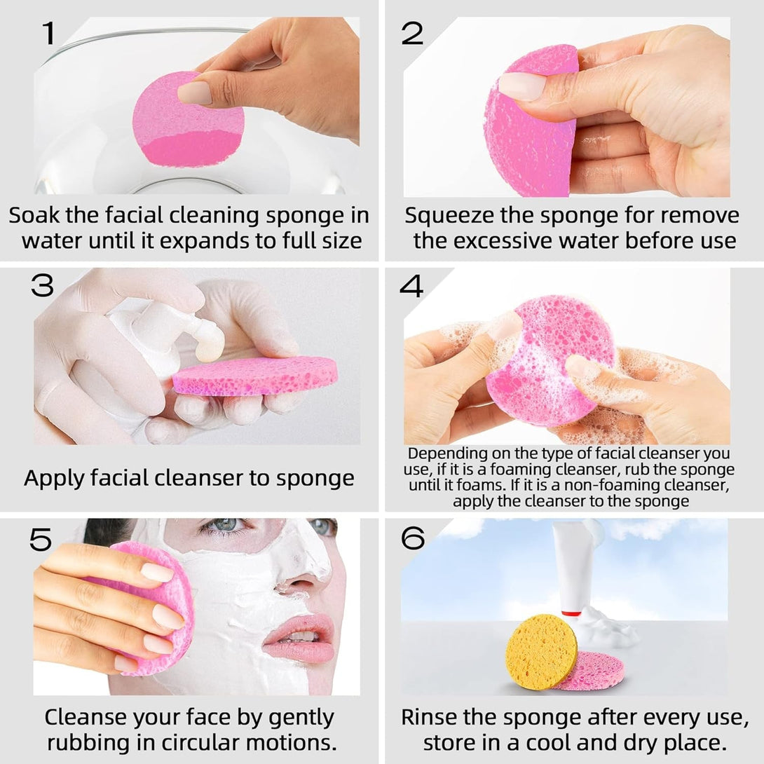 50-Count Compressed Facial Sponges|Kickleen 100% Natural Cellulose Cosmetic Spa Sponges for Daily Facial Cleansing|Makeup and Mask Removal|Exfoliating|Skin Massage|Pore Exfoliation (50 Count (Pink))