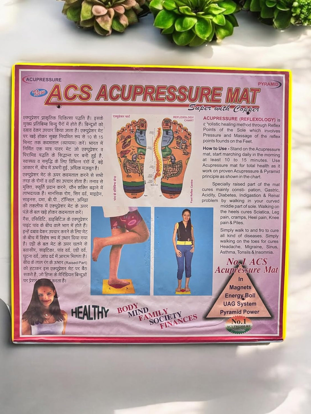 Acupressure Mat with Magnets, Reflexology Foot Massage Mat, Copper Pyramid Power for Pain Relief