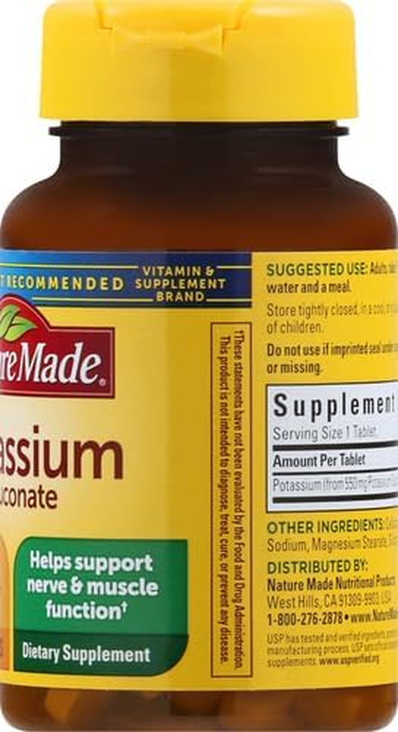 Nature Made Potassium Gluconate 550 Mg, Dietary Supplement for Heart Health Support, 100 Tablets, 100 Day Supply