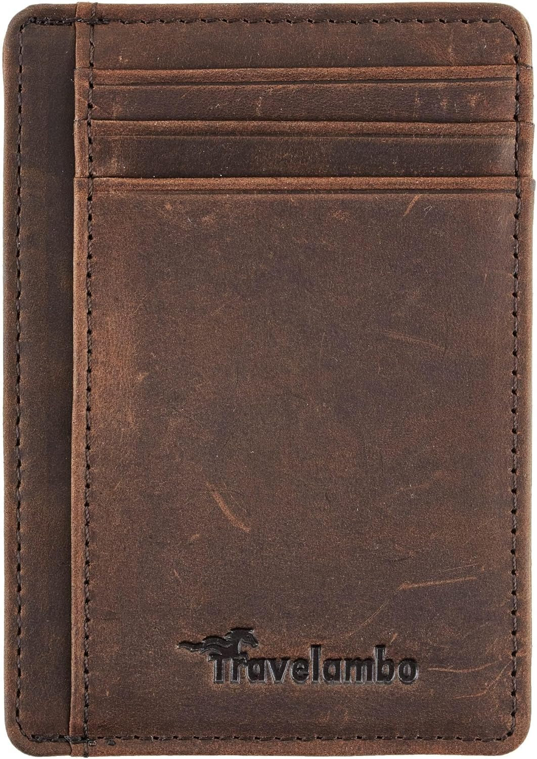 Travelambo Slim Wallet Front Pocket Minimalist Leather RFID Blocking Medium Size