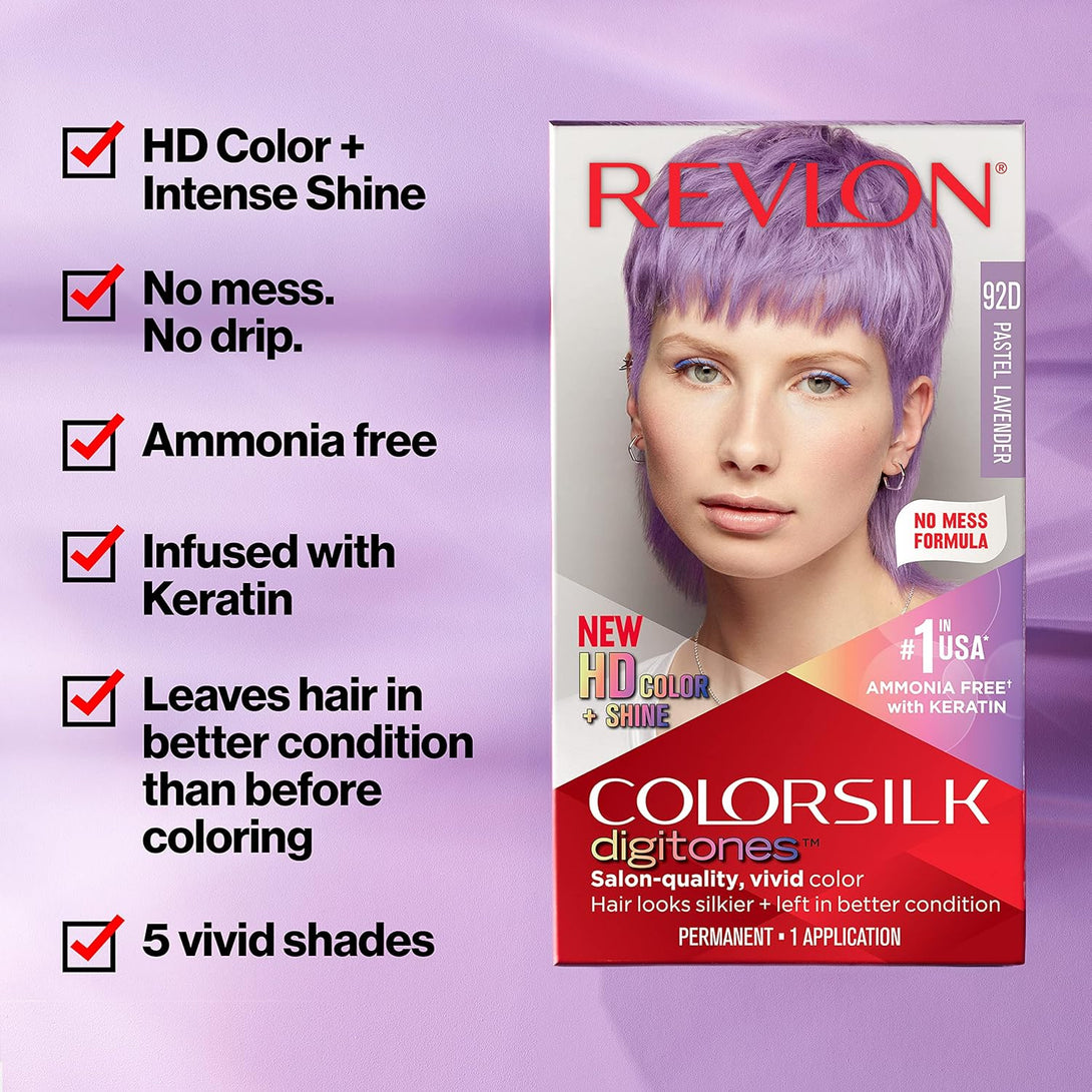 Revlon Permanent Hair Color Colorsilk Digitones with Keratin, 92D Pastel Lavender (Pack of 1)