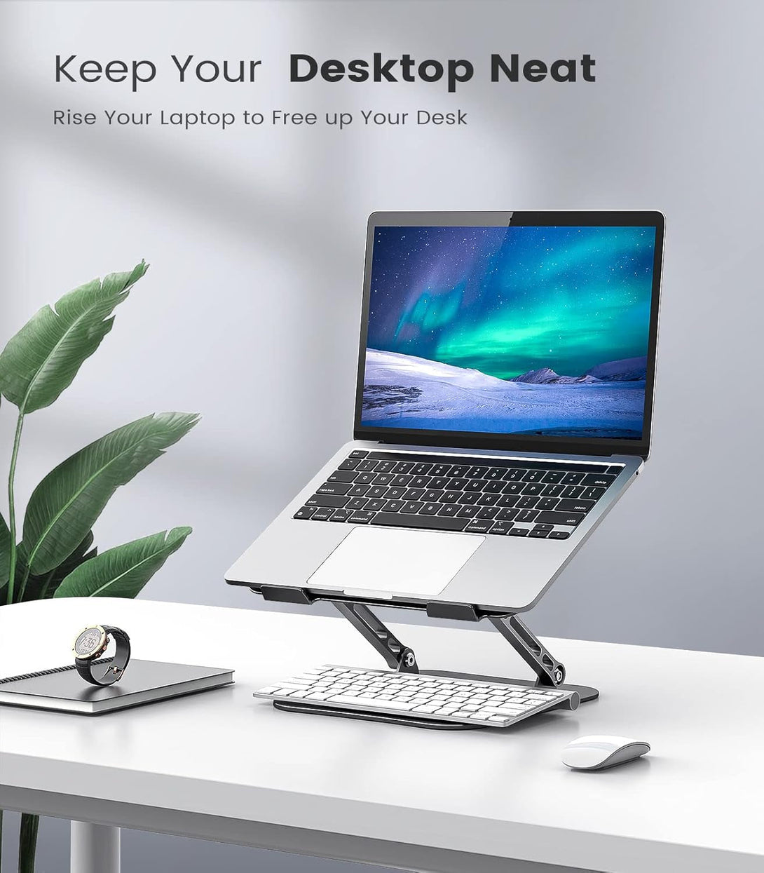 Adjustable Laptop Stand for Desk, Aluminum Portable Laptop Stand, Lightweight 500G, Foldable Ergonomic Computer Notebook Stand Holder for 11-16" Macbook Air Pro, Dell XPS,HP Computer Notebook, Black