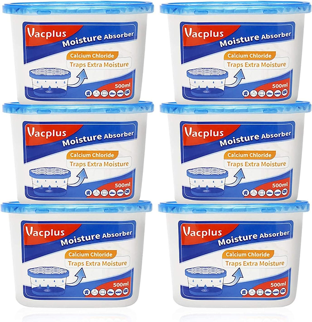 Vacplus Moisture Absorbers 6 Pack, 10.5 Oz Portable Humidity Absorber Boxes for Your Bathroom, Closet & Car, Dehumidifier with Fragrance Free, Navy Blue