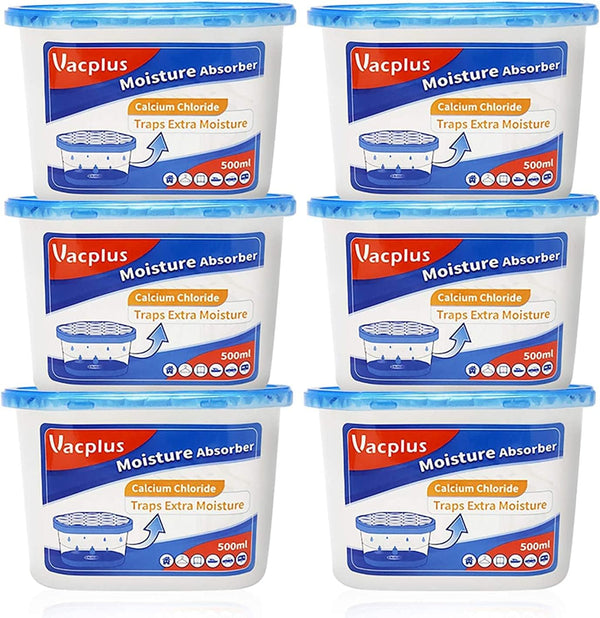 Vacplus Moisture Absorbers 6 Pack, 10.5 Oz Portable Humidity Absorber Boxes for Your Bathroom, Closet & Car, Dehumidifier with Fragrance Free, Navy Blue