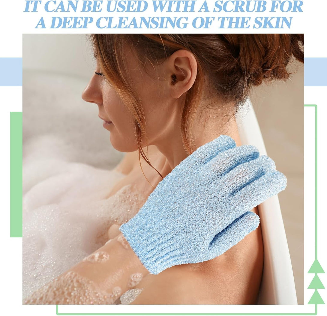 Ramede 30 Pair Exfoliating Glove Double Sided Exfoliating Bath Gloves Pack Nylon Colorful Shower for Men Women Beauty Spa Massage Shower Deep Clean Body Skin Bathing Scrubber Disposable(Sky Blue)