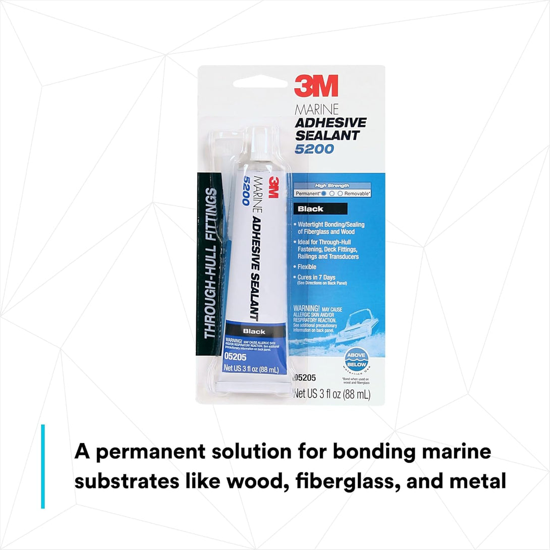 3M Marine Adhesive Sealant 5200 - Permanent Bonding and Sealing for Boats and Marine Applications - Black - 3 Ounces