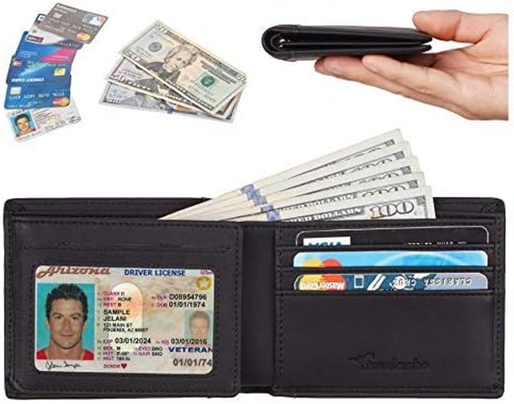Travelambo Wallet for Men, Trifold RFID Blocking Mens Wallet, 12 Credit Card Holder Minimalist Front Pocket, Leather Slim Wallet with ID Window
