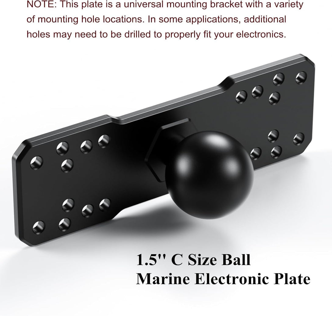 BRCOVAN 1.5'' Ball Fish Finder Mount, Aluminum Alloy Universal Marine Electronic Plate for RAM Mounts C Size 1.5 Inch Ball Double Socket Arm, Fit for Garmin, Lowrance, Humminbird, Raymarine and More