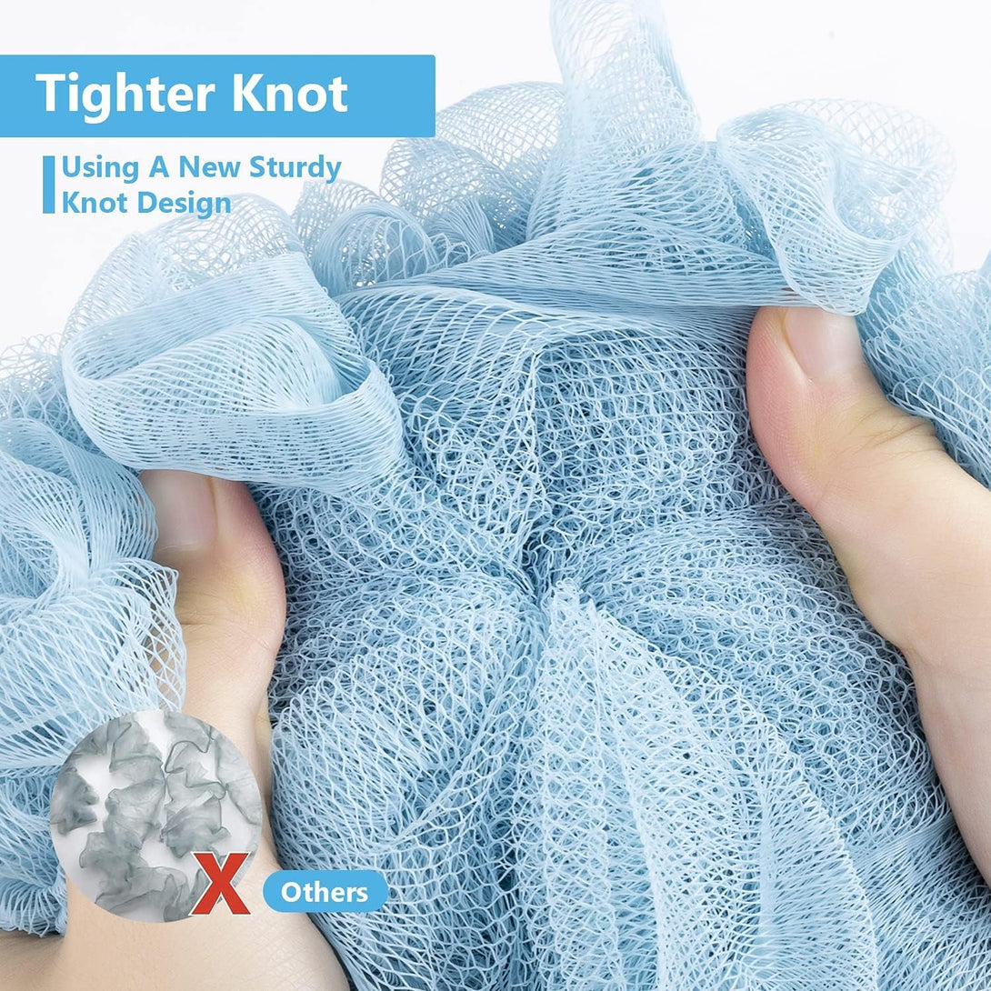 VANZAVANZU Bath Loofah Large 80G Shower Sponge Body Scrubber Mesh Pouf for Men and Women, Set of 4 (Turquoise + Pink)