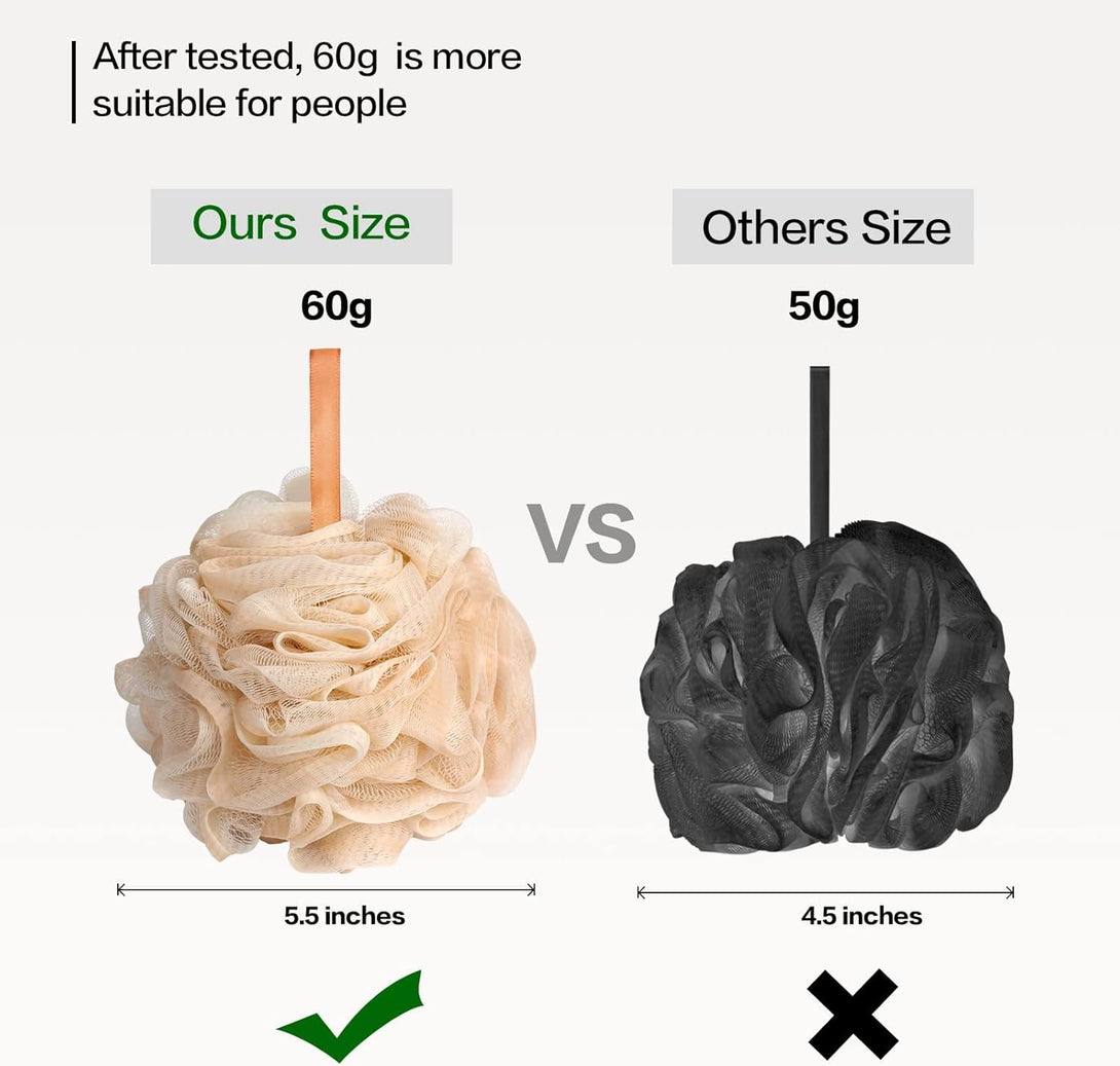 Fishent Bath Loofah Sponge, 3 Pack Loofahs Exfoliating Body Scrubber, 60G Soft Mesh Pouf Shower Puffs, Loofa for Women and Men