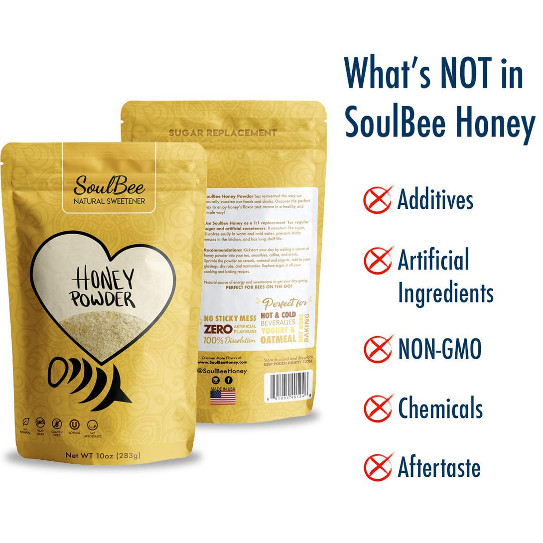 Soulbee HONEY POWDER - Dehydrated Honey as Natural Sweetener for Drinks and Meals - Low Calories and Easy & Fast Dissolution in Liquids - No Added Sugars