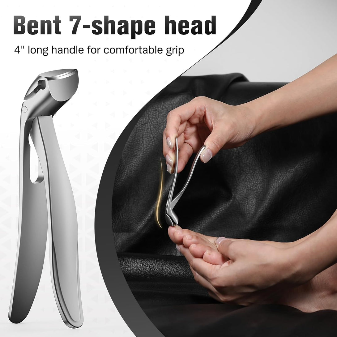 FERYES Angled Head Long Handled Toenail Clipper for Seniors - Large Wide Jaw Nail Clipper with Catcher for Thick Nails - Easier Trimming, Ergonomic Design