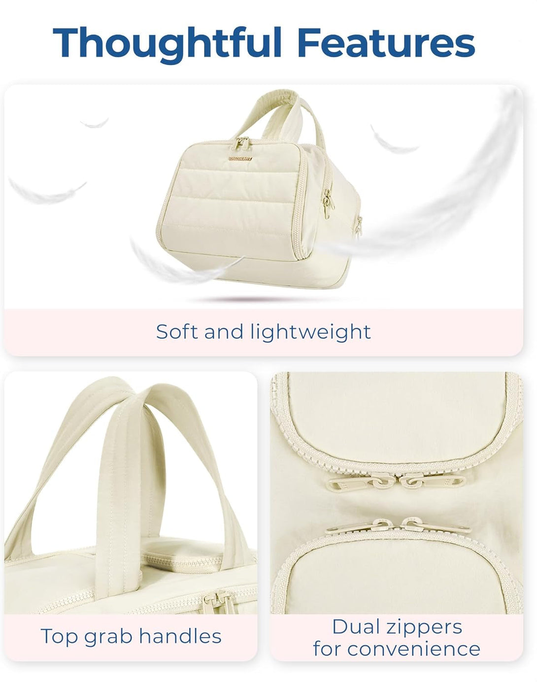 BAGSMART Travel Toiletry Bag, Lightweight Large Wide-Open Travel Bag for Women, Puffy Cosmetic Makeup Bag Organizer with Handle for Accessories,Essentials, Toiletries, Grayish Brown