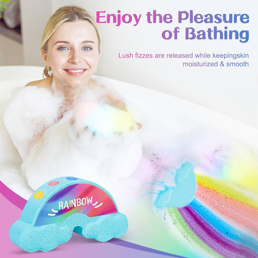 Rainbow Bath Bombs for Kids - 4 Pcs Handmade Natural Kids Bath Bombs, Organic Bubble Bath for Girls, Birthday Gifts for Kid Girl