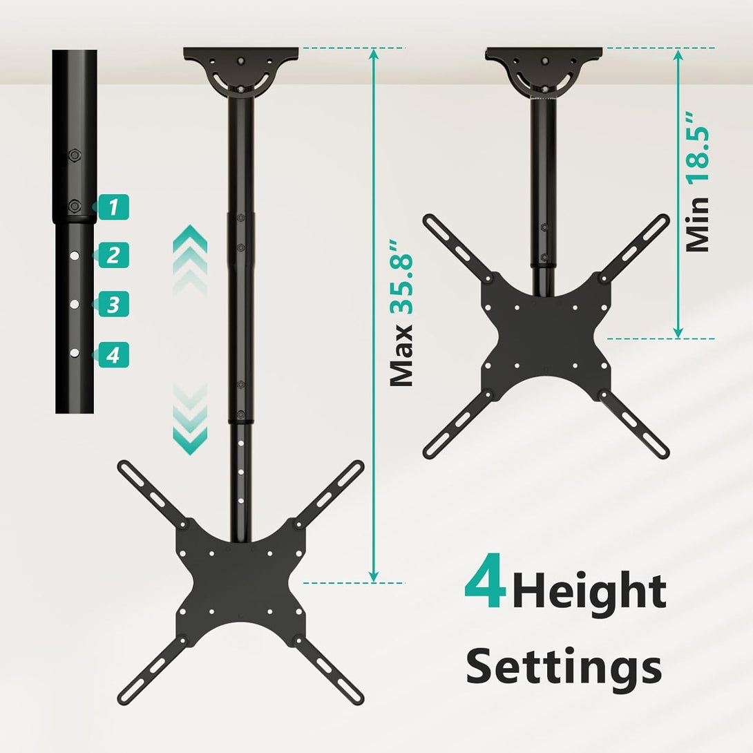WALI TV Ceiling Mount Adjustable Bracket Fits Most LED, LCD, OLED and Plasma Flat Screen Display 26 to 65 Inch, up to 110 Lbs, Mounting Holes 400X400Mm (CM2665), Black